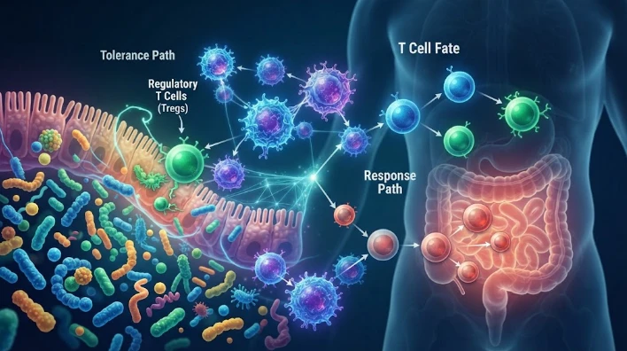 Immune Tolerance Responses through T Cell Fate and Microbiome Composition in Human Immunity