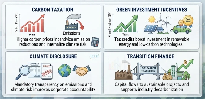 Climate Risk, Tax Incentives, and Corporate Accountability: Evidence from Carbon Taxation, Green Investment Incentives, Climate Disclosure, and Transition Finance