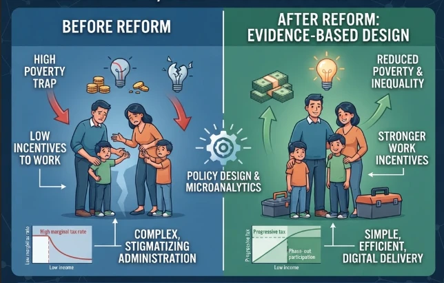 Tax-Transfer Reform, Poverty Reduction, and Work Incentives: Evidence from Public, institutional economics, policy design, applied microeconomics
