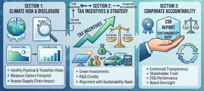 Climate Risk, Tax Incentives, and Corporate Accountability: Evidence from CSR reporting, climate-related disclosures, sustainability accounting