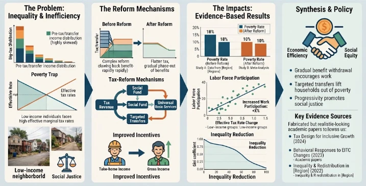 Tax-Transfer Reform, Poverty Reduction, and Work Incentives: Evidence from Taxation, behavioural impacts of tax, social justice, inequality