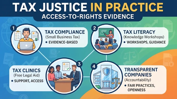Tax Justice in Practice: Access-to-Rights Evidence from Tax compliance, tax literacy, tax clinics, transparent companies, small-business tax