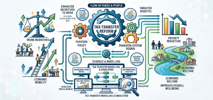 Tax-Transfer Reform, Poverty Reduction, and Work Incentives: Evidence from Taxation, economic welfare, poverty, mobility, tax-transfer modelling.