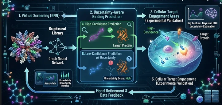 From Predicted Binding to Cellular Target Engagement: An Uncertainty-Aware Platform for Graph Neural Networks for Drug Discovery