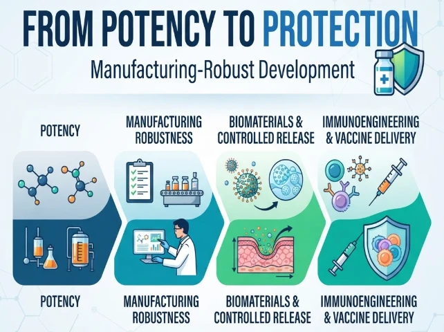 From Potency to Protection: Manufacturing-Robust Development of Biomaterials, controlled release, immunoengineering and vaccine delivery