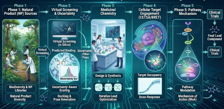 From Predicted Binding to Cellular Target Engagement: An Uncertainty-Aware Platform for Natural-Product-Inspired Medicinal Chemistry and Small-Molecule Drug Discovery