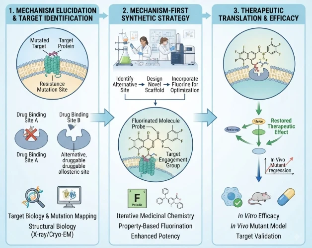 Designing Around Resistance: Mechanism-First Discovery in Synthetic medicinal chemistry, fluorinated molecules and therapeutic discovery