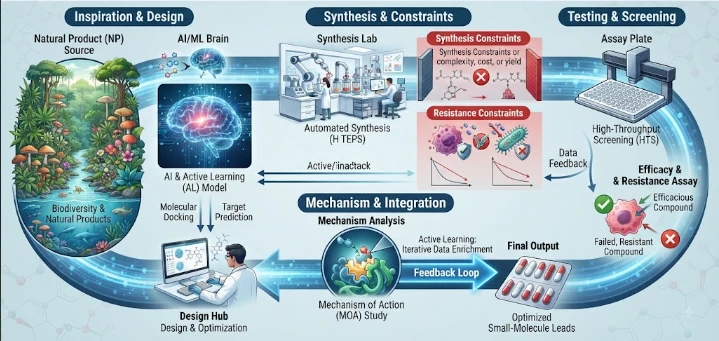 Closed-Loop Medicinal Chemistry: Active Learning with Synthesis and Resistance Constraints for Natural-Product-Inspired Medicinal Chemistry and Small-Molecule Drug Discovery