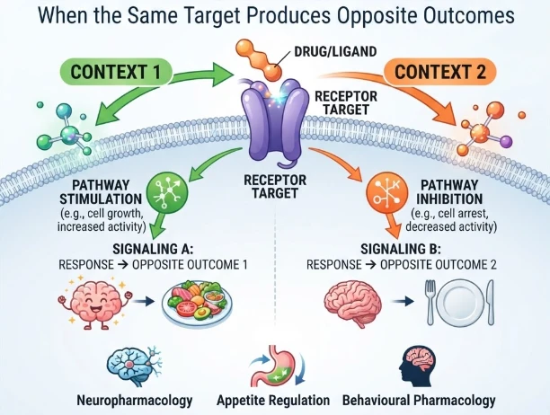 When the Same Target Produces Opposite Outcomes: Context-Dependent Pharmacology in Neuropharmacology, Appetite Regulation and Behavioural Pharmacology