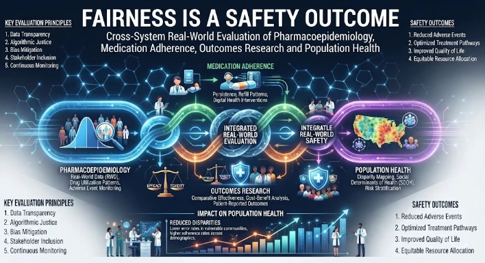 Fairness Is a Safety Outcome: Cross-System Real-World Evaluation of Pharmacoepidemiology, Medication Adherence, Outcomes Research and Population Health